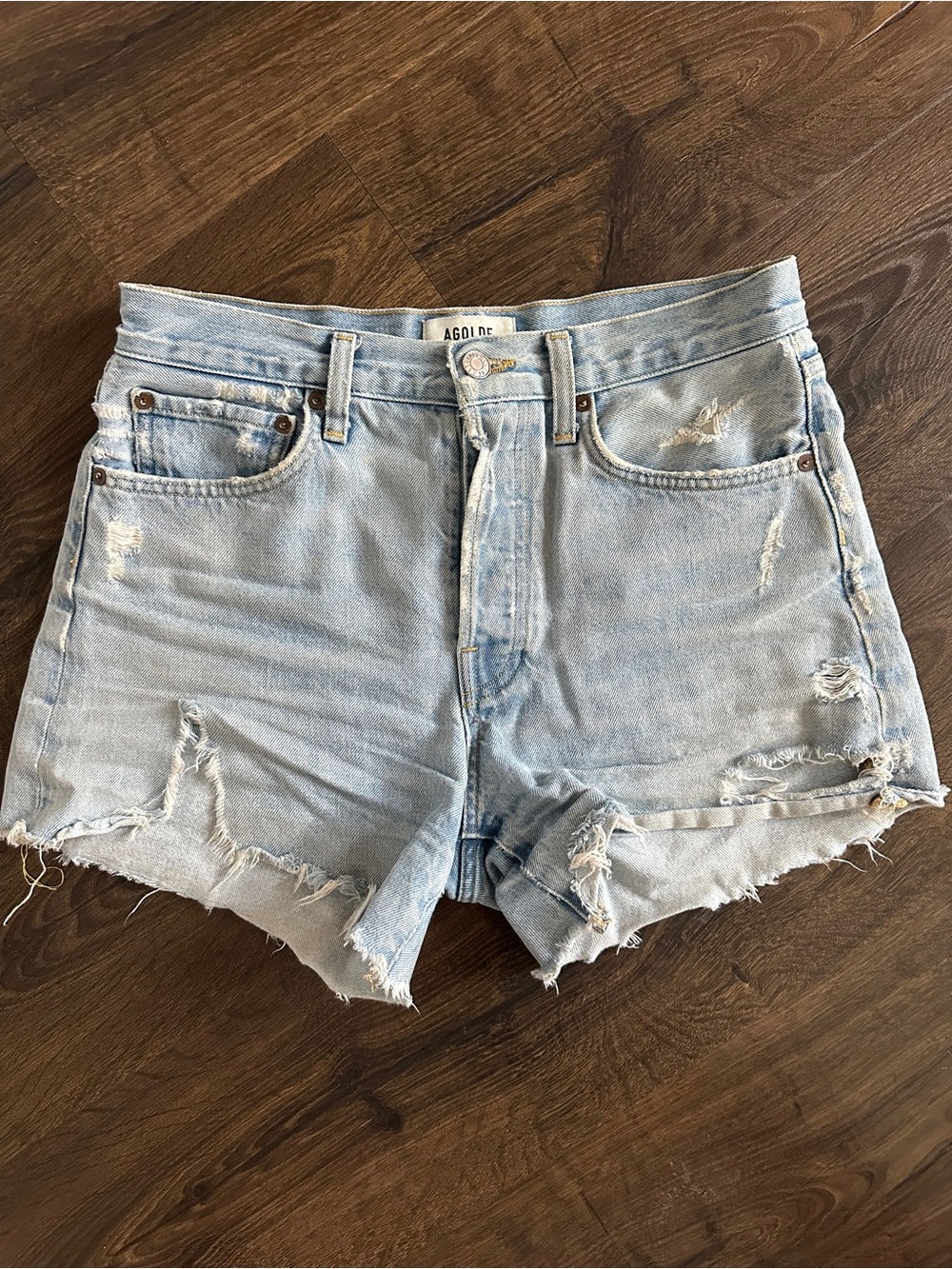 Agolde Parker Long Distressed High-Rise Denim Shorts